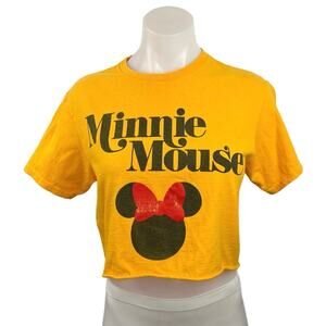 Disney Yellow Orange Crew Neck Minnie Mouse T Shirt Tee Crop Top Size XS